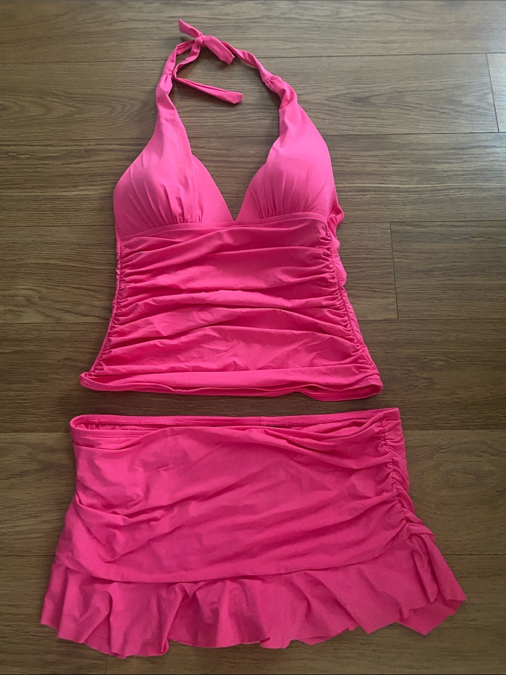 La Blanca Bright Pink Halter Swim Suit Sets Top And Bottom Size L